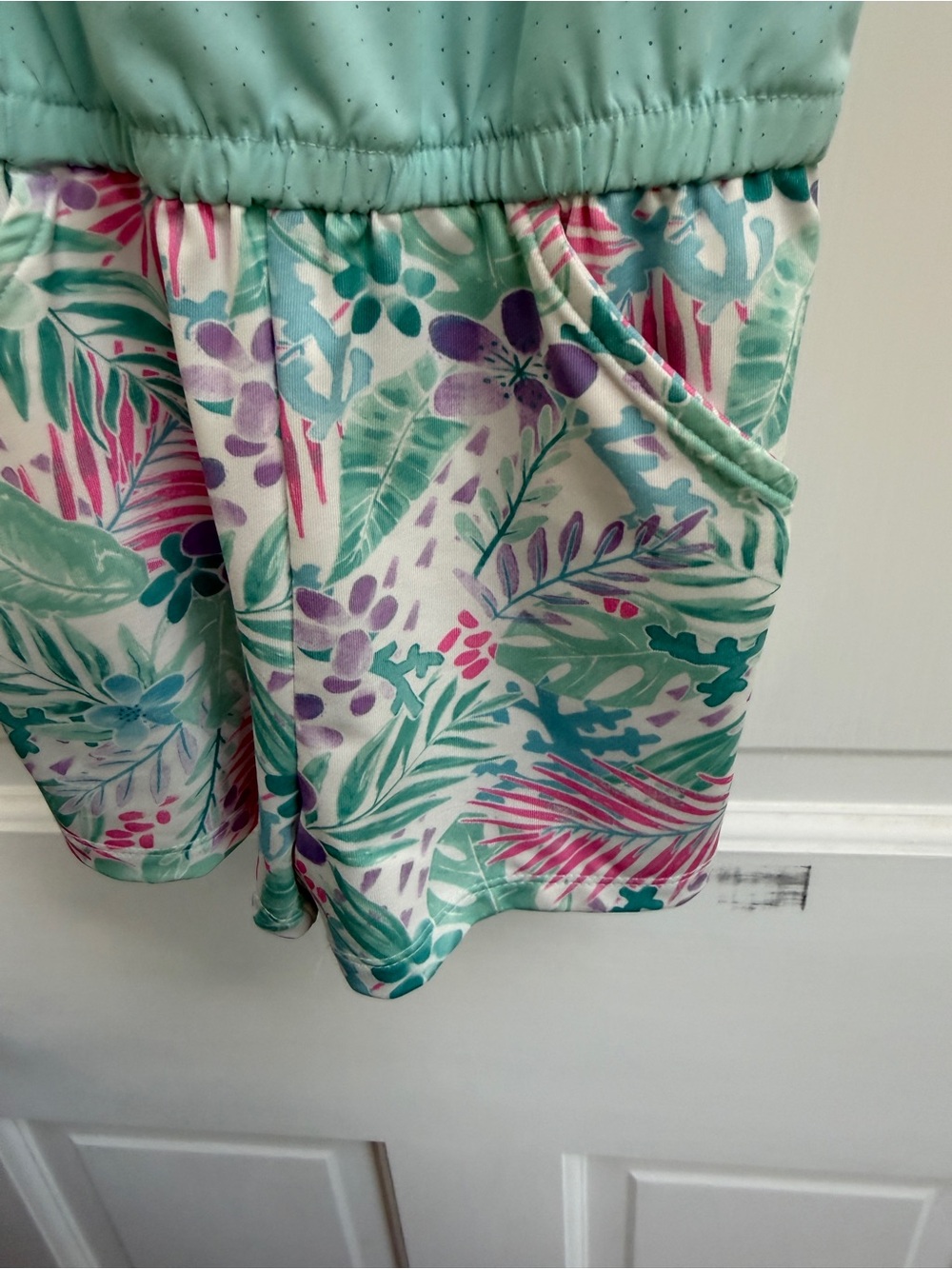More Than Magic Girls XS 4 5 Blue Aqua & Floral Sleeveless Summer Beach Romper - Picture 4 of 6